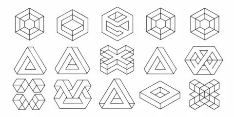 Optical illusions featuring geometric shapes cubes pyramids and impossible figures © Milton