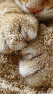 Creamy Colored Kitten Paws Covered in Soft Sand Texture