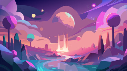 fantasy landscape with mountains and moon © Adan