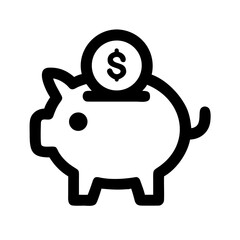 Obraz premium Black and white icon of piggy bank with dollar coin being inserted, symbolizing financial savings, budgeting, and personal investment