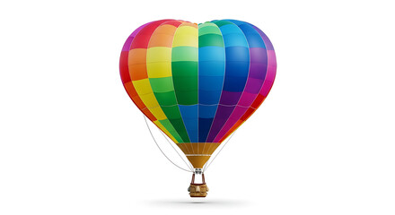 Fototapeta premium Rainbow heart hot air balloon vibrant travel and freedom concept isolated on white background