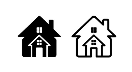 Fototapeta premium Icons of a house within a house, representing home, family, real estate, or nesting, in solid and outline styles.