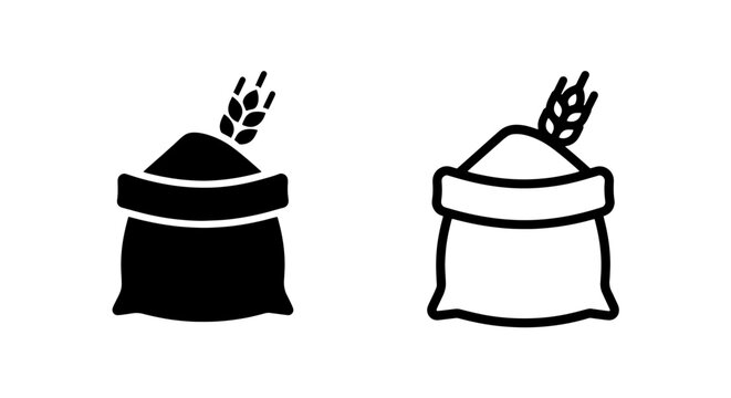 Sack of flour with wheat icon, black and white, for baking, bread, and agriculture