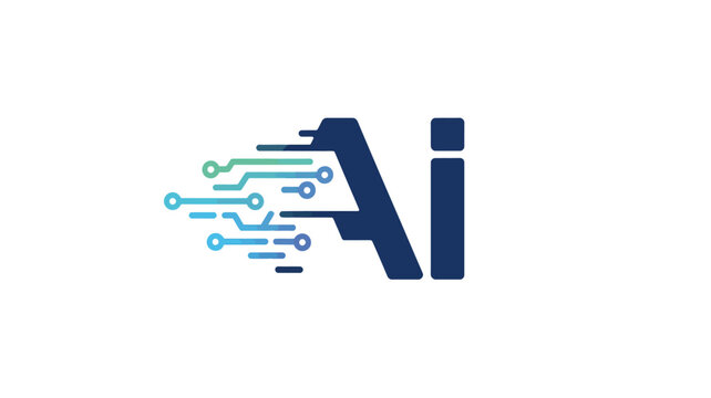 Artificial intelligence logo with circuit board elements representing rapid data processing and innovation
