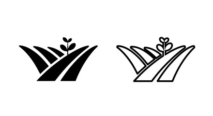 Sprout Growing in Field Icons: Seedling in Solid and Outline