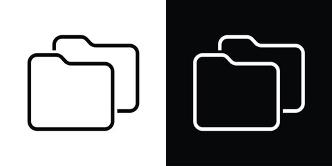 Modern outline folder icons in black and white versions. Representing file management, data storage, and organization. Clean linear design perfect for computer interfaces and app development.