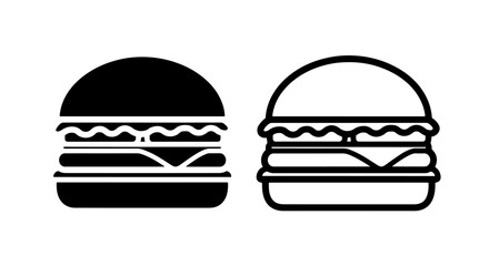 Fototapeta premium Cheeseburger Icon: Black Silhouette and Outline for American Food and Takeaway