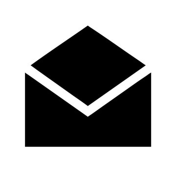 Black and white icon of open envelope with lifted flap, ideal for email, messaging, and communication UI design.