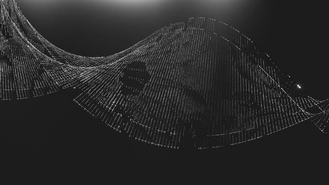 Binary code DNA helix dark abstract background 3D render