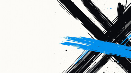 Abstract background with dynamic black and blue brush strokes creating a modern artistic design.