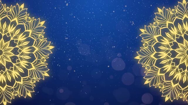 mandala flower islamic background animation for ramadan eid and muslims festival celebration, great for opening, cinematic floating golden bokeh light particles