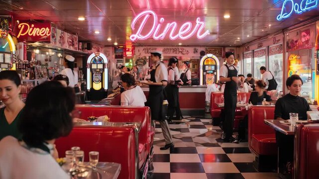 vintage diner 1950s-Inspired : A Vibrant Fusion of Pop Art and Art Deco Architecture