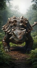Fototapeta premium Ankylosaurus in Lush Forest - A Detailed Digital Illustration.