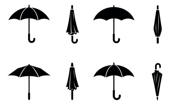 Basic silhouette umbrella set featuring various open and closed positions for weather protection