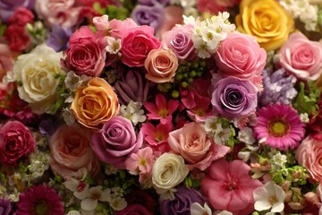 Heart-shaped floral arrangement with vibrant roses and blossoms