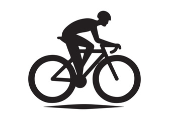 Obraz premium cycling logo silhouette vector, road bicycle race logo silhouette vector illustration, fast cycling transparent silhouette logo, cyclist riding a road bike logo vector silhouette on white background