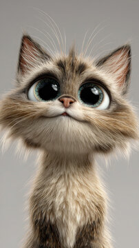 Tabby Kitten with Large Reflective Eyes and Fluffy Fur Studio Portrait