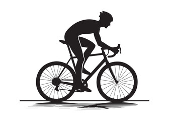 Obraz premium cycling logo silhouette vector, road bicycle race logo silhouette vector illustration, fast cycling transparent silhouette logo, cyclist riding a road bike logo vector silhouette on white background