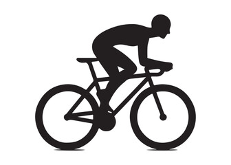 Obraz premium cycling logo silhouette vector, road bicycle race logo silhouette vector illustration, fast cycling transparent silhouette logo, cyclist riding a road bike logo vector silhouette on white background