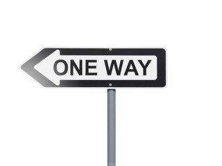 A metal pole with a reflective arrow pointing to the right, indicating one-way traffic direction