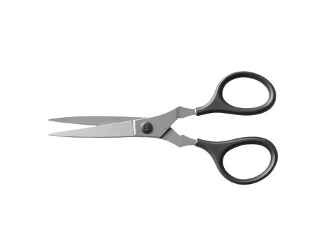 A pair of scissors resting on a clean white surface