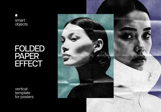 Folded Paper Poster Photo Effect Mockup