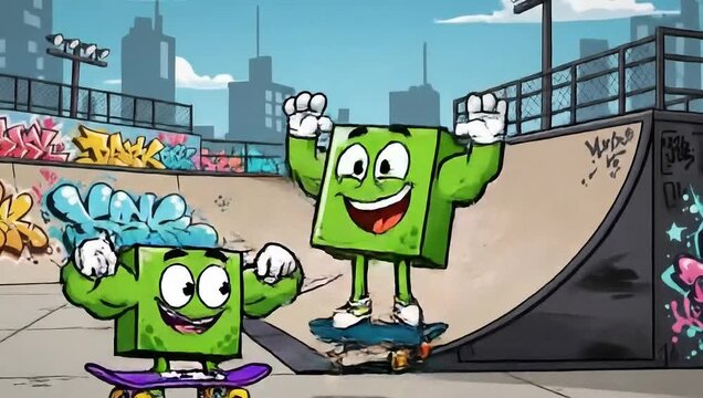 Skateboarding Fun - Animated Characters at the Skate Park.