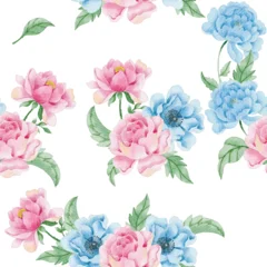 Gardinen Vintage Blumen Pink and Blue Vintage Rose Watercolor Flower Seamless Pattern  © Choirun Nisa