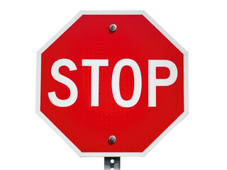 Obraz premium A red stop sign perched atop a metal pole, alerting drivers to halt their journey