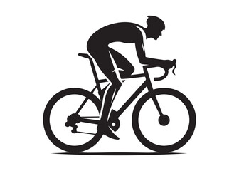 Obraz premium cycling logo silhouette vector, road bicycle race logo silhouette vector illustration, fast cycling transparent silhouette logo, cyclist riding a road bike logo vector silhouette on white background