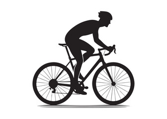 Naklejka premium cycling logo silhouette vector, road bicycle race logo silhouette vector illustration, fast cycling transparent silhouette logo, cyclist riding a road bike logo vector silhouette on white background