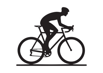 Obraz premium cycling logo silhouette vector, road bicycle race logo silhouette vector illustration, fast cycling transparent silhouette logo, cyclist riding a road bike logo vector silhouette on white background