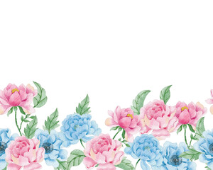 Pink and Blue Vintage Rose Watercolor Flower Background