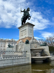 View of monument to Philip IV on a day. Close-up. Madrid. Spain.