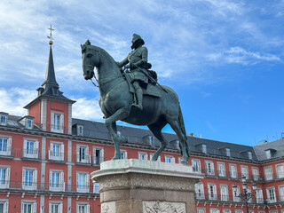 Statue of Philip III in Plaza Mayor. Close-up. Madrid. Spain.