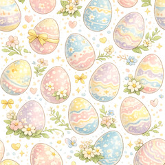 Pastel Easter eggs and floral pattern