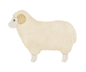 角のある白い羊のやさしい手描き風イラスト