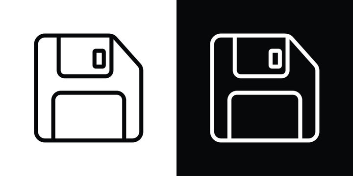 Classic floppy disk save icon in a clean outline style. Universal symbol for data storage, saving files, and vintage computer technology. Modern vector illustration.