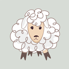 Obraz premium Cute baby sheep in doodle Scandinavian style. Kids rural flat vector isolated illustration.