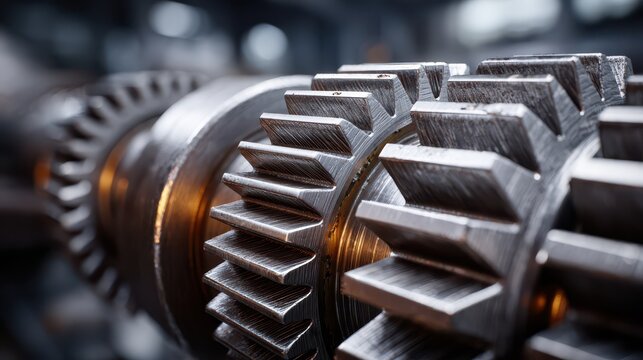 Macro photograph of interlocking transmission gears inside a metal gearbox