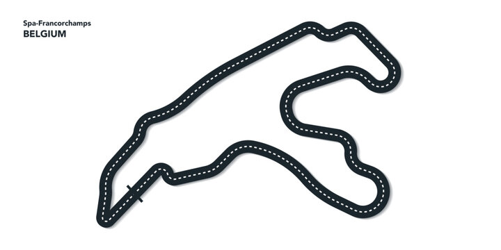 F1 Belgium Grand Prix, Spa-Francorchamps Circuit Vector for moto, autosport, Wavy road with curves and speed path. Top view of race track. vector illustration isolated transparent background.	