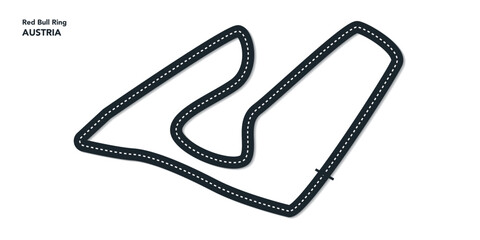 Obraz premium F1 Austria Grand Prix, Red bull ring Circuit Vector for moto, autosport, Wavy road with curves and speed path. Top view of race track. vector illustration isolated transparent background. 