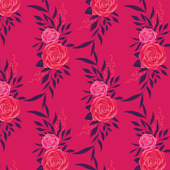 displays a seamless pink rose floral patter