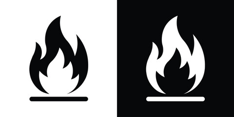 Fire flame icon symbol in black and white styles. Vector illustration representing heat, burn, flammable, or hot trends. Minimalist graphic for safety labels, heating, or creative design. © bibin