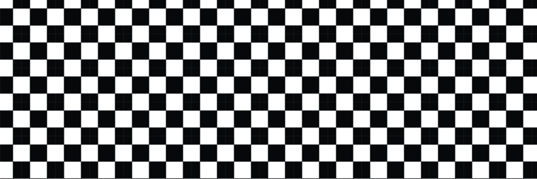 Race checker flag seamless pattern. Black and white rally texture. Checkerboard finish f1 design pattern. Inclined lines. Vector Illustration on white background.
