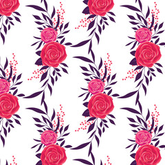 displays a seamless pink rose floral patter