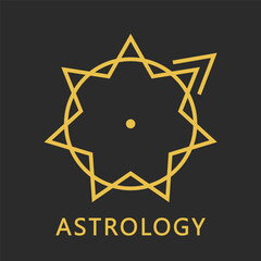 Astrology seven-pointed star logo in linear style. Vector editable template.