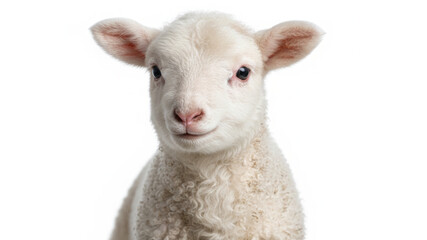 Fototapeta premium Adorable White Lamb Portrait With Soft Wool, Cute Farm Animal Close-Up in Studio Lighting