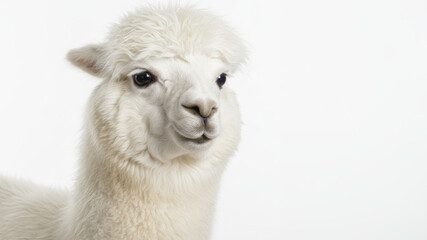 Obraz premium White Alpaca Portrait With Soft Wool And Gentle Expression For Stock Photo Use
