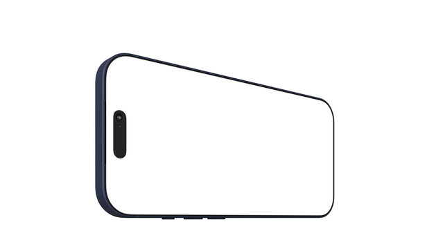 Landscape blue Phone mockup with transparent screen and background for web design and UX/UI.
